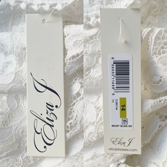 NWT Eliza J Fit & Flare Ivory White Lace Flutter Sleeve Short Dress Size 14 NEW - Picture 12 of 15